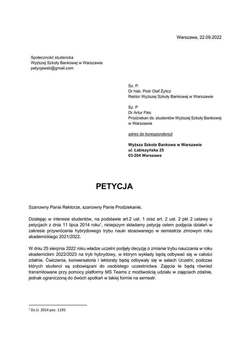 Petycja do prezydenta miasta